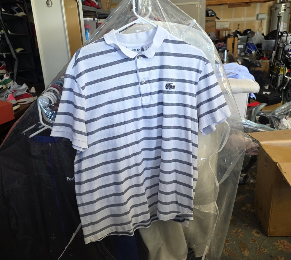 Lacoste Men’s Short-Sleeve Striped Polo - White & Gray